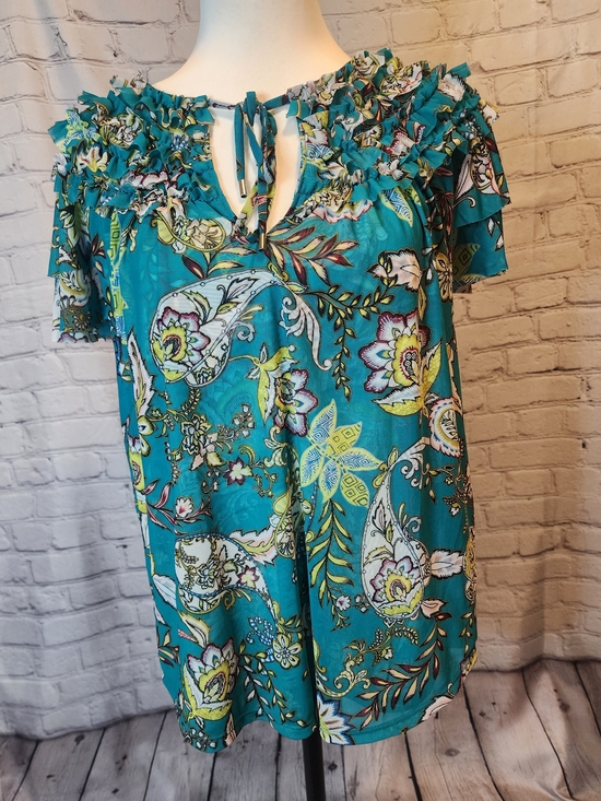 White House Black Market Tops - White House Black Market Teal Floral Paisley Blouse